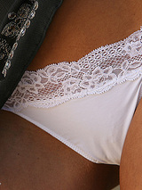 Carina flirst in her short short mini skirt, white panties and shoves her cleavage in your face 12