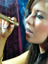 Naughty heavy smoking teen Porscha inhales cigar smoke with her breasts exposed 08